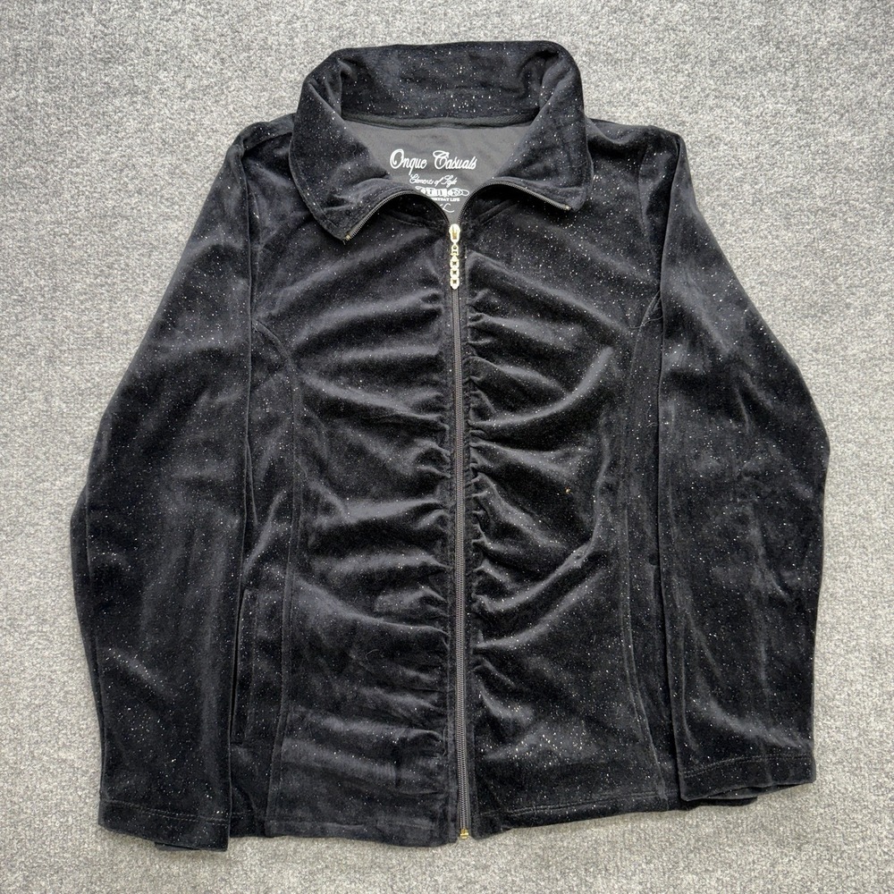 Onque Casuals Women's Sparkly Jacket Size XL Black/Gold Y2K